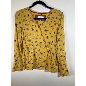 Anthropologie Yellow Bird Floral Long Sleeve Lightweight Blouse Boho Hippie Sz 6